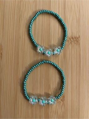 Three Flower Charm Bracelets - Set of 2 Teal